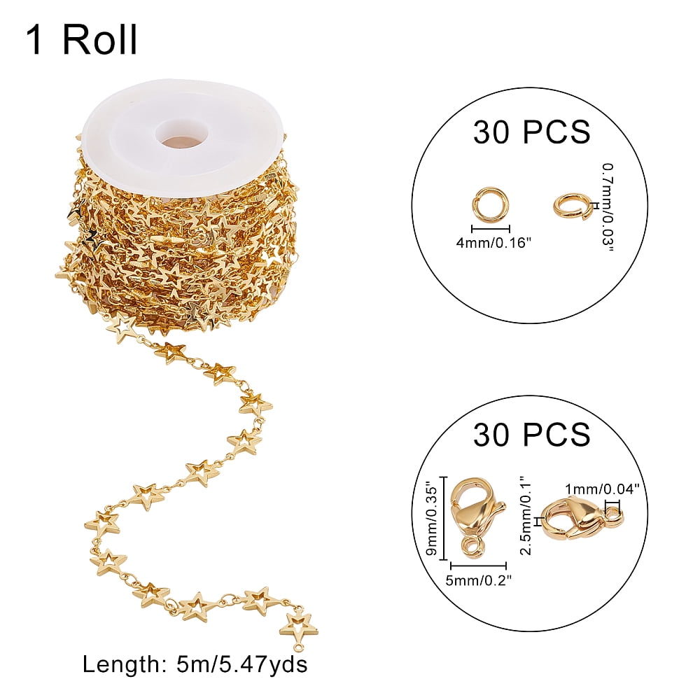 Brass Link Chain Making with 304 Stainless Steel Open Jump Rings Lobster Claw Clasps Real 18K Gold Plated 3.5x3x0.5mm 5m