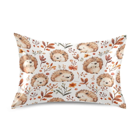 Ryvnso Satin Pillowcase Hedgehog Leaves Flower Pillow Cases Standard Size 26x20in