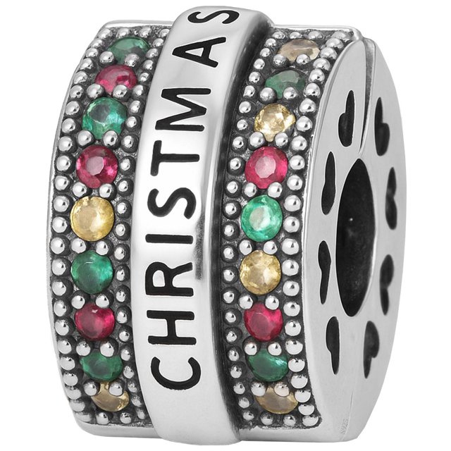 Charm Christmas tubular Xmas01 1Pza Plata S925 Chapa Separador Clip Christmas Plata/Multicolor Caja Blanca 4x4cm.
