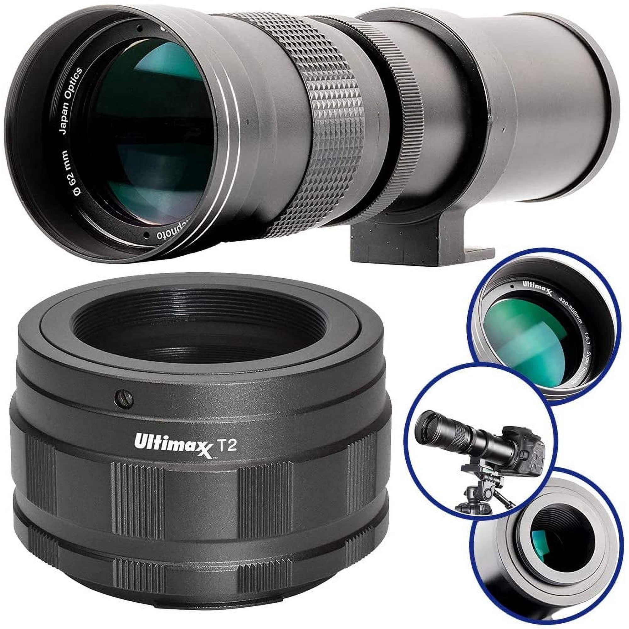 Ultimaxx 420-800mm f/8.3-16 Super HD Manual Telephoto Zoom T-Mount Lens Kit for Nikon Z6 Z7 Mirrorless Cameras - Includes: T-Mount to Nikon Z-Mount Adapter & More
