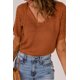 thumbnail image 4 of ABPHQTO Top de punto con cuello en V y manga croché marrón para mujer, 4 of 5