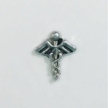 - 1 PC - Medical Caduceus Symbol Silver Charm for Floating Locket Jewelry F0349