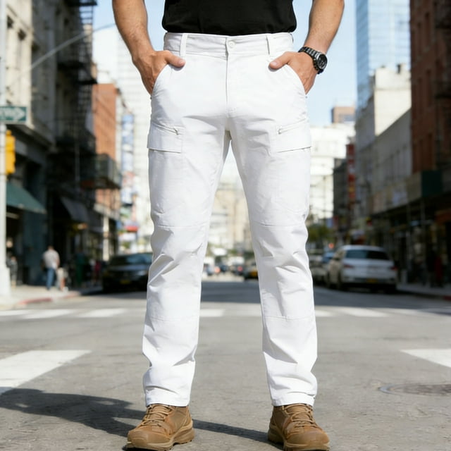 NTACZA Cargo Pantalon Décontracté pour Homme Randonnée Blanc Fermeture Éclair Pantalon de Travail Extérieur Ripstop Coupe Décontractée Pantalon Homme Décontracté m