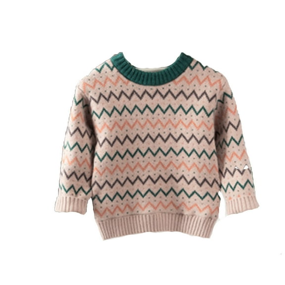 Toddler Little Girls Cotton Sweater Striped Knit Long Sleeve Crewneck Striped Cotton Pullover Sweatshirt Fall Winter Clothes for Little Boys Girls 12-18 Months