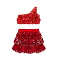 thumbnail image 3 of Venjoe Kids Girls Modern Ballet Hip Hop Jazz Dance Outfit Sequins Crop Top with Culottes Set Dancewear Red 4, 3 of 5