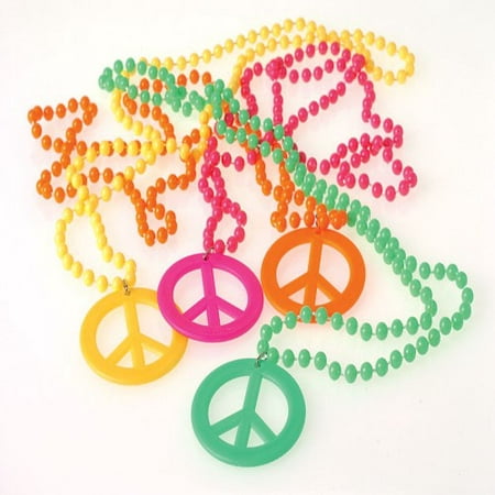 RETRO BEADS WITH PEACE SIGN PENDANT NECKLACES, SOLD BY 14 DOZENS