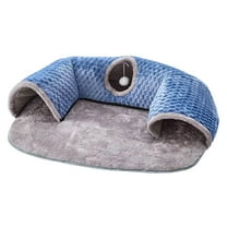 FashionCha 2 in 1 Cat Tunnel Bed Play Center Comfortable Hideout Interactive Toy Cat Tunnel blue M