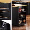 thumbnail image 6 of 48inch Large Kitchen Island with 2 Bar Stools, Power Outlet, Door Internal Storage Rack, Kitchen Storage Cart on 5 Wheels with Drop Leaf, 5 Open Side Racks, 2 Drawers,for Kitchen,Dining Room,Black, 6 of 27