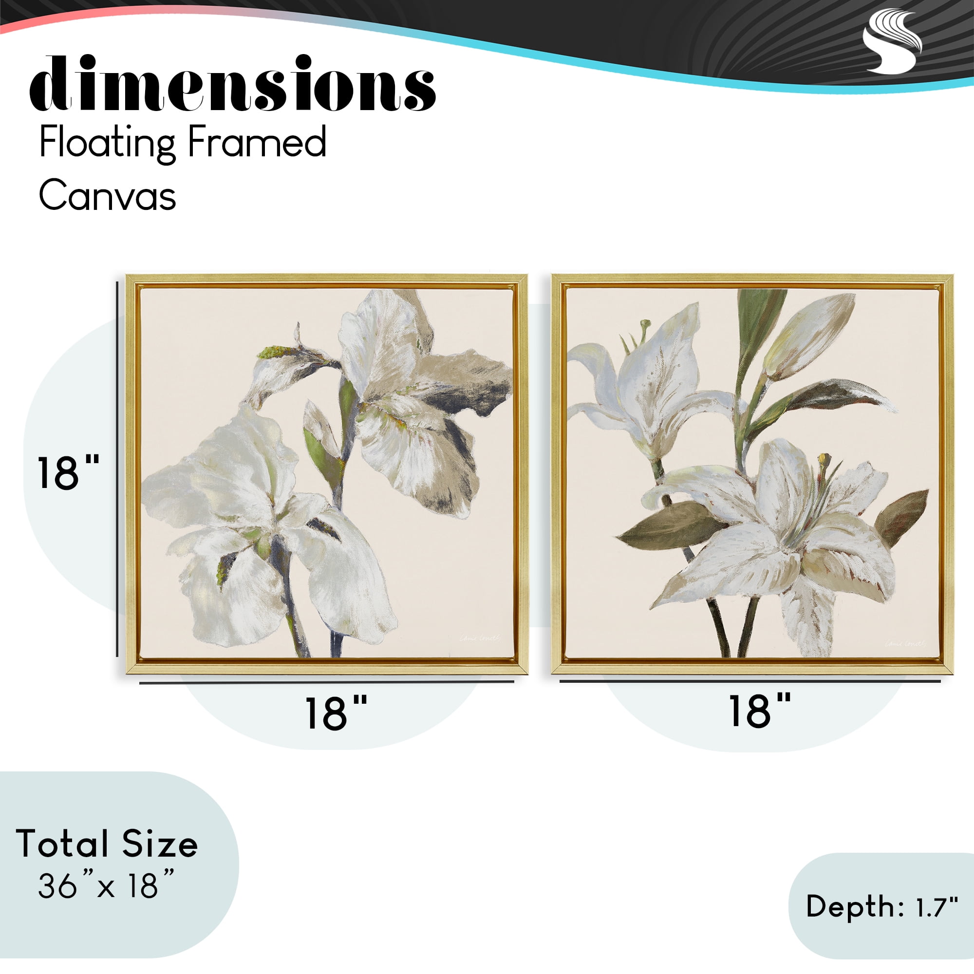 Stupell Industries Irises and Lilies Soft Beige 2 Piece Gold Framed Floater Canvas Set, design by Lanie Loreth