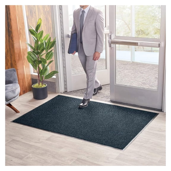 Brush Dry Indoor/Covered Outdoor Entrance Floor Mat, 3' Width x 6' Length, Blue