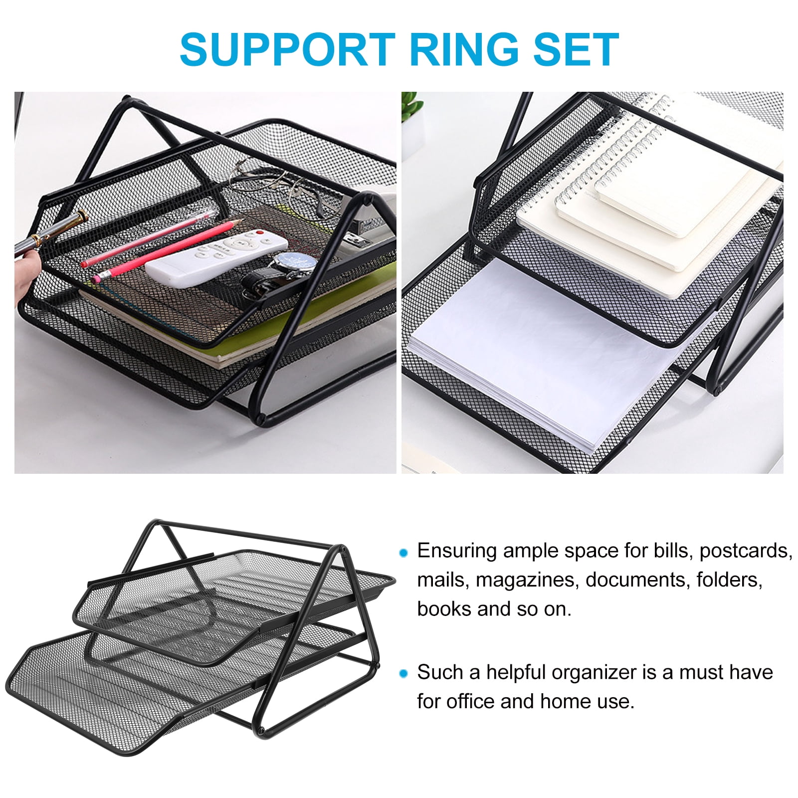 Masteelf  File Rack Organizer Office Trays Folder Paper Binder Clips Black