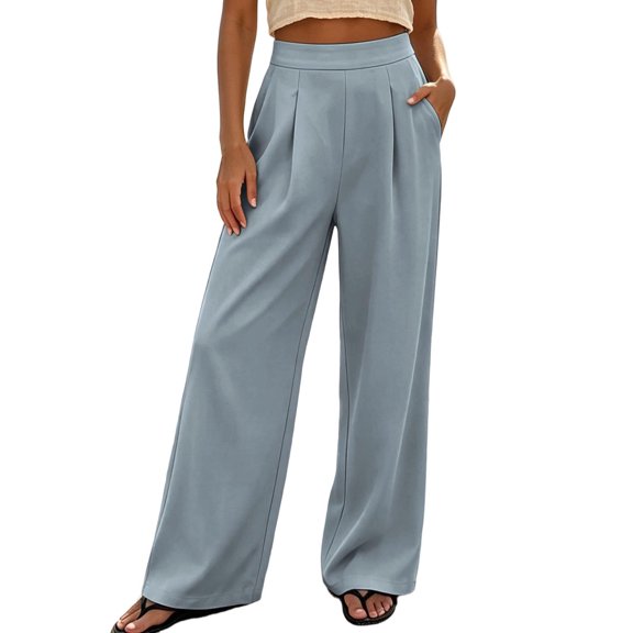 Sahpxhe Wide Leg Pants Women Loose High Elastic Waist Trendy Palazzo Pants Casual Flowy Lounge Vacation Travel Trousers Light Blue L