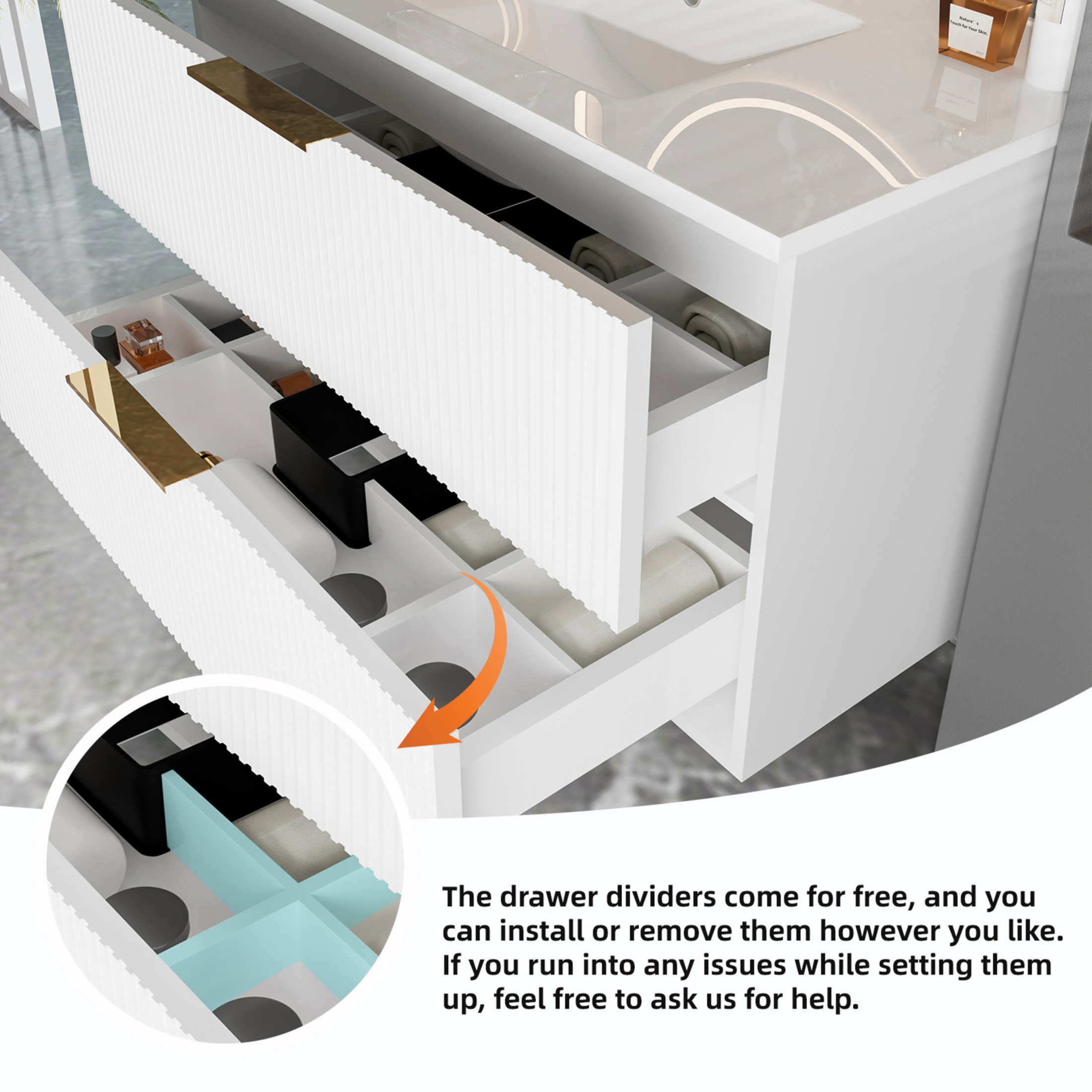 Noble House 24" Wall Mounted Floating Bathroom Vanity with Sink, 2 Drawers, Modern Cabinet, Matte White