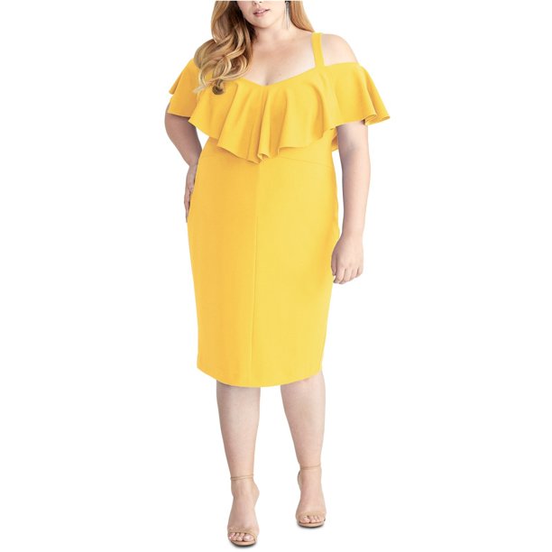 Rachel Roy Womens Cold Shoulder Sheath Dress medyellow 18W