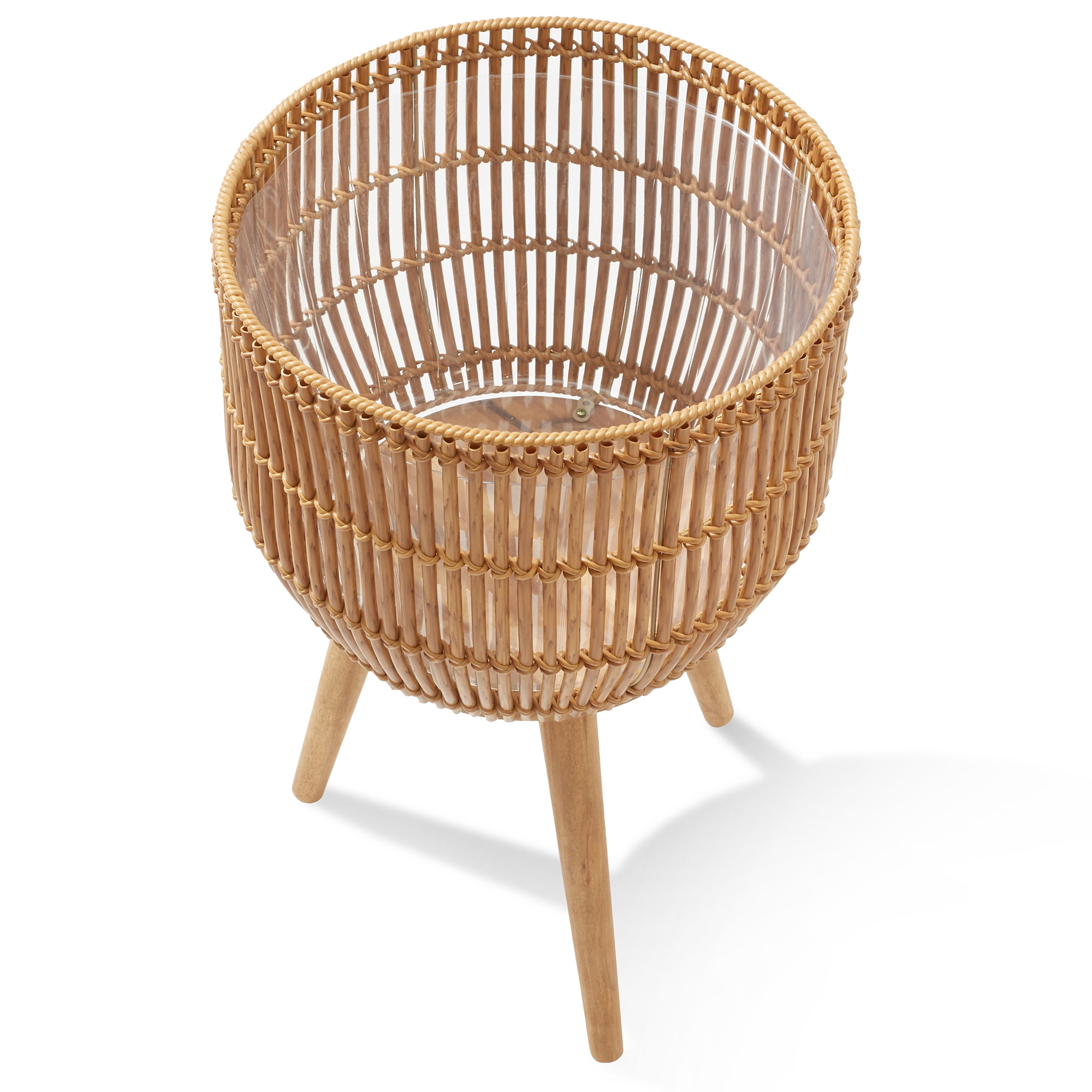Casafield Floor Planter with Wood Legs in Natural, Planter Basket with Stand, Large Plant Pot Cover with Liner
