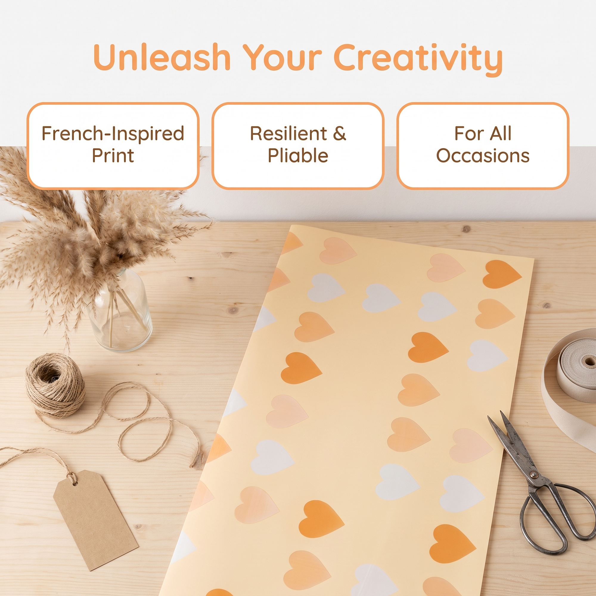 Unique Bargains Waterproof Neon Heart Luxury Matte Gift Wrapping Paper Orange 22.4"x 22.4"