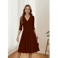 thumbnail image 2 of YUSHO Women's Wrap Dress Cocktail Church Wedding Midi Dress A-Line V Neck 3/4 Sleeve Casual Dresses, 2 of 5