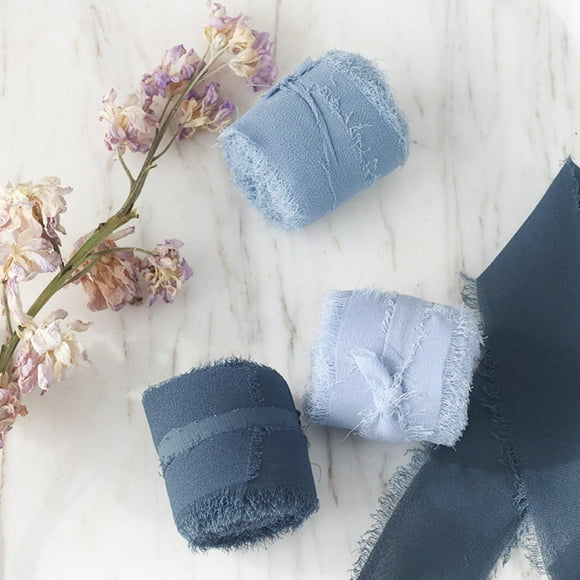 3 de cinta de seda de gasa de 2.0 in x 5.0 ft con bordes deshilachados para ramos de novia serie azul Hugo cinta de envolver