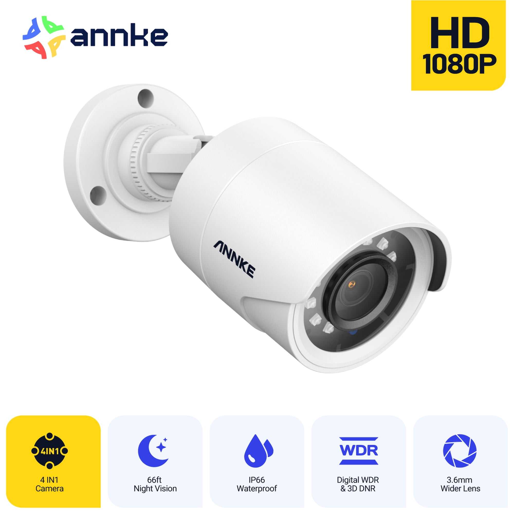 ANNKE 2MP AHD/TVI/CVI/CVBS 4-in-1 Security Camera,IP66 Weatherproof Analog Security Camera for Indoor and Outdoor Use,66ft IR Night Vision