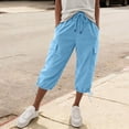 thumbnail image 2 of Womens Capris with Pockets Loose Fit Casual Capri Pants Dressy Lightweight Ladies Baggy Cargo Pants for Hiking by Yigetop Sky Blue M, 2 of 6