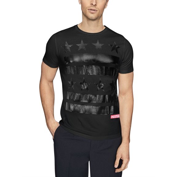 Hat and Beyond Men's Image Print Shiny Stars and Stripes American Flag Tee Shirt