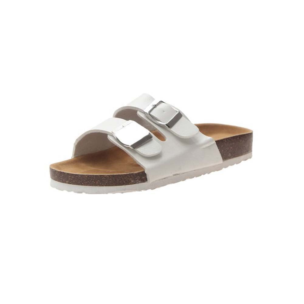 Kepooman Women Summer Double Buckles Footbed Sandal, Casual Adjustable Strap Flat Open Toe Slide Shoe for Men(Women's Size), White, US-6 Kepooman Women Summer Double Buckles Footbed Sandal, Casual Adjustable Strap Flat Open Toe Slide Shoe for Men(Women's Size), White, US-6