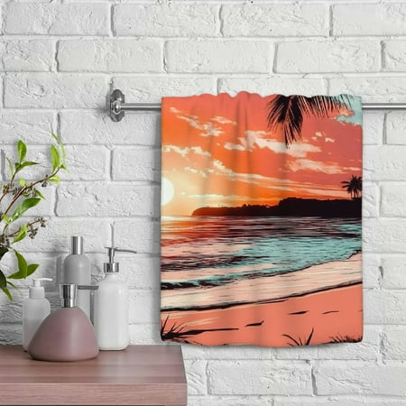 ZFLMY Sunset Palm Trees Beach Funny Kitchen Towels 100% Polyester Spa Hand Towel Microfiber Towel for Kitchens Bathrooms Showers 29.5x13.8 inches 29.5x13.8in
