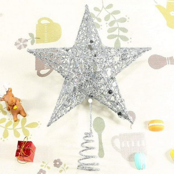 Christmas Tree Star Topper 9.8in Xmas Tree Topper Star Glittered Tree-top Star for Christmas Tree - Silver