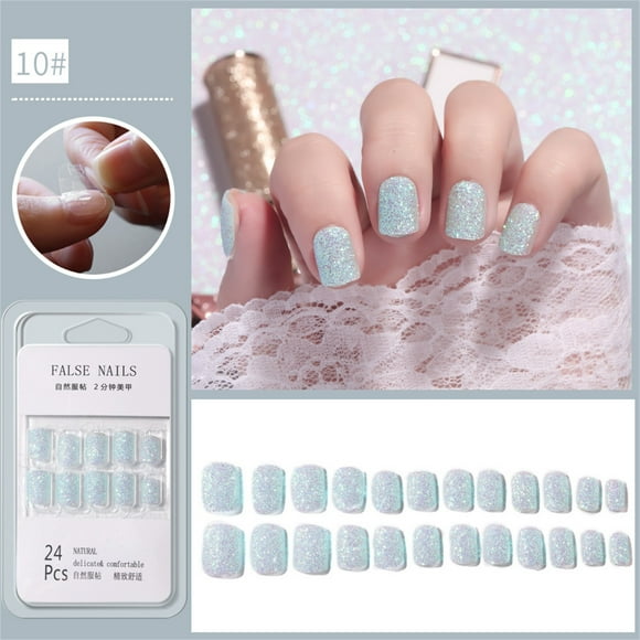 Fiudx Parches para Decoración de Uñas: 24 Uñas Postizas Cortas con Parches de Pegamento Gelatinoso