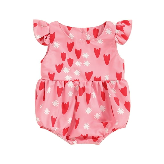 Bagilaanoe Newborn Baby Girl Summer Rompers Heart Print Sleeveless Bodysuits 3M 6M 9M 12M Infant Ruffle One Piece Jumpsuit