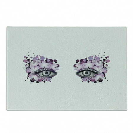 

Eyelash Cutting Board Fantasy Look with Abstract Floral Makeup Design Dots Violet Summer Blossoms Decorative Tempered Glass Cutting and Serving Board Small Size Violet Lilac Grey by Ambesonne