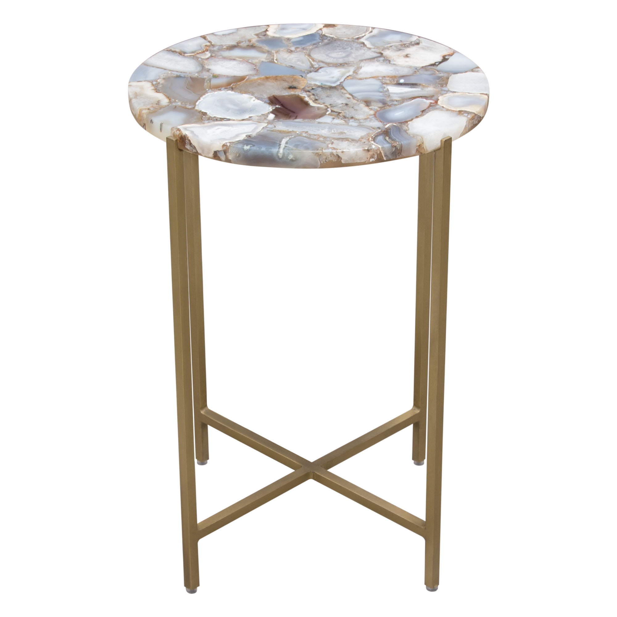 Mika Round Accent Table w/ Grey Agate Top w/ Brass Base by Diamond Sofa