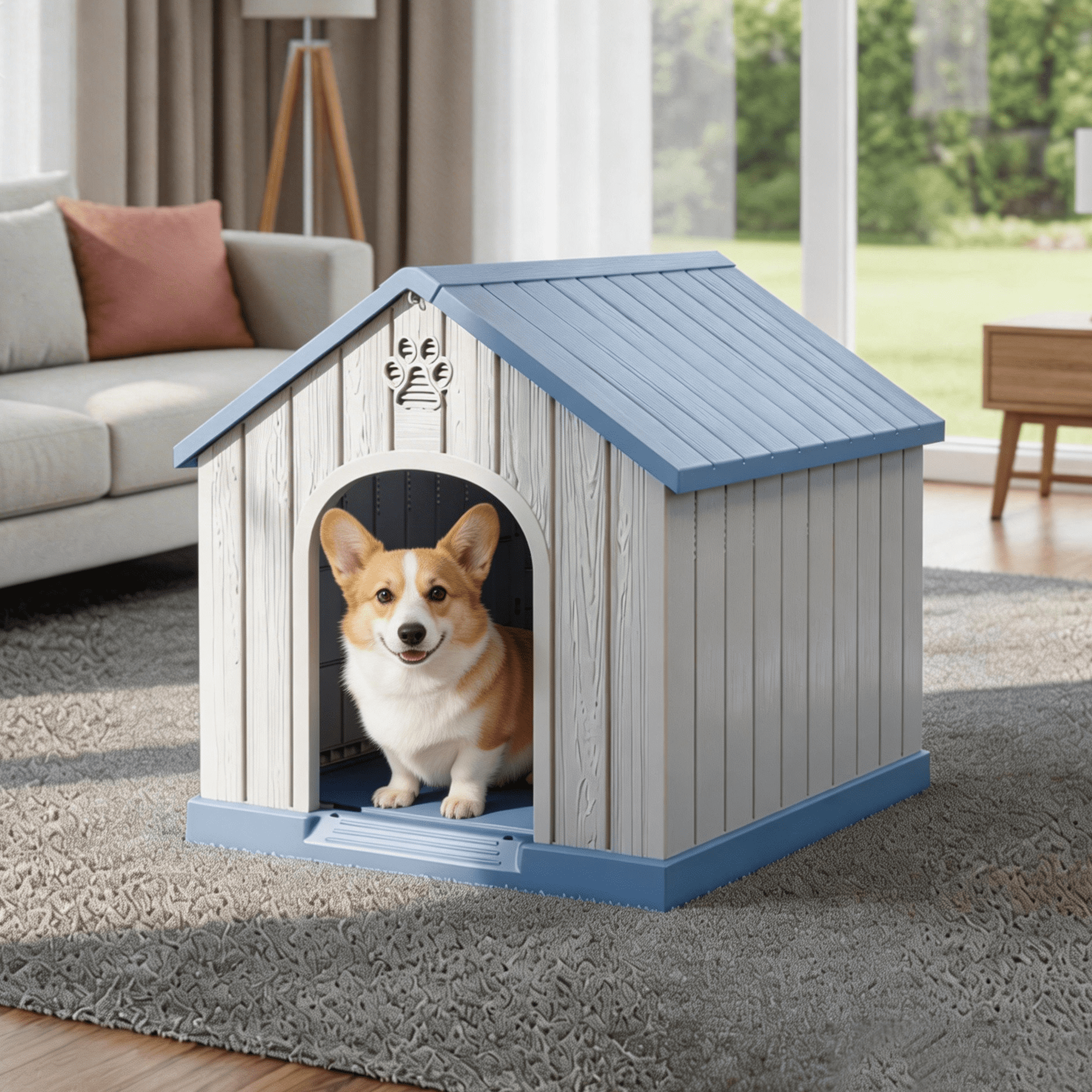 Joxxoaa Dog House Resin Outdoor Dog Kennel - Weatherproof Small Dog House for Indoor Use (Blue),Father's Day Gift