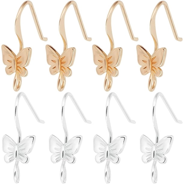 20 piezas de pendientes de mariposa de 2 colores, chapados en oro de 18 quilates y platino, con anilla para hacer joyas. Ganchos: 20 × 8 mm.