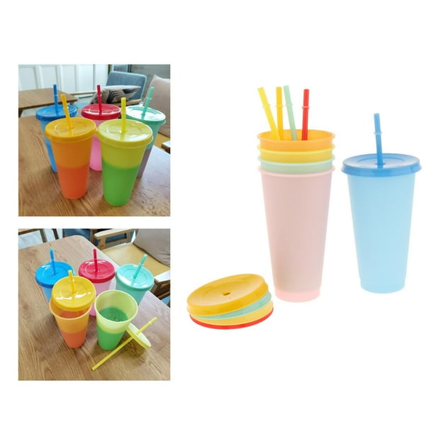 Vasos de plástico que cambian de color - Vasos que cambian de color Vasos para bebidas frías con tapas y - 5 vasos reutilizables que cambian mixto yotijar taza de café