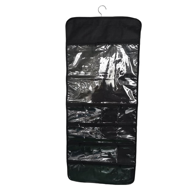 Organizador colgante de joyería de doble cara 49 bolsillos, 42 cm x 100 cm, se adapta fácilmente a pomos de puerta, dormitorio, puerta de armario Negro Fernando Organizador de joyas