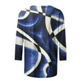 thumbnail image 4 of Women's Coloured Printed T-shirt 3/4 Sleeves Pullover Round Neck Blouse 2025 Trendy Casual Tops,Dark Blue,XL, 4 of 5