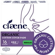 Claene Organic Cotton Cover Pads, Cruelty-Free, Menstrual Regular Pads for women, Unscented, Breathable, Vegan, Natural Sanitary Napkins with Wings (Regular, 1Pack, Total 16)