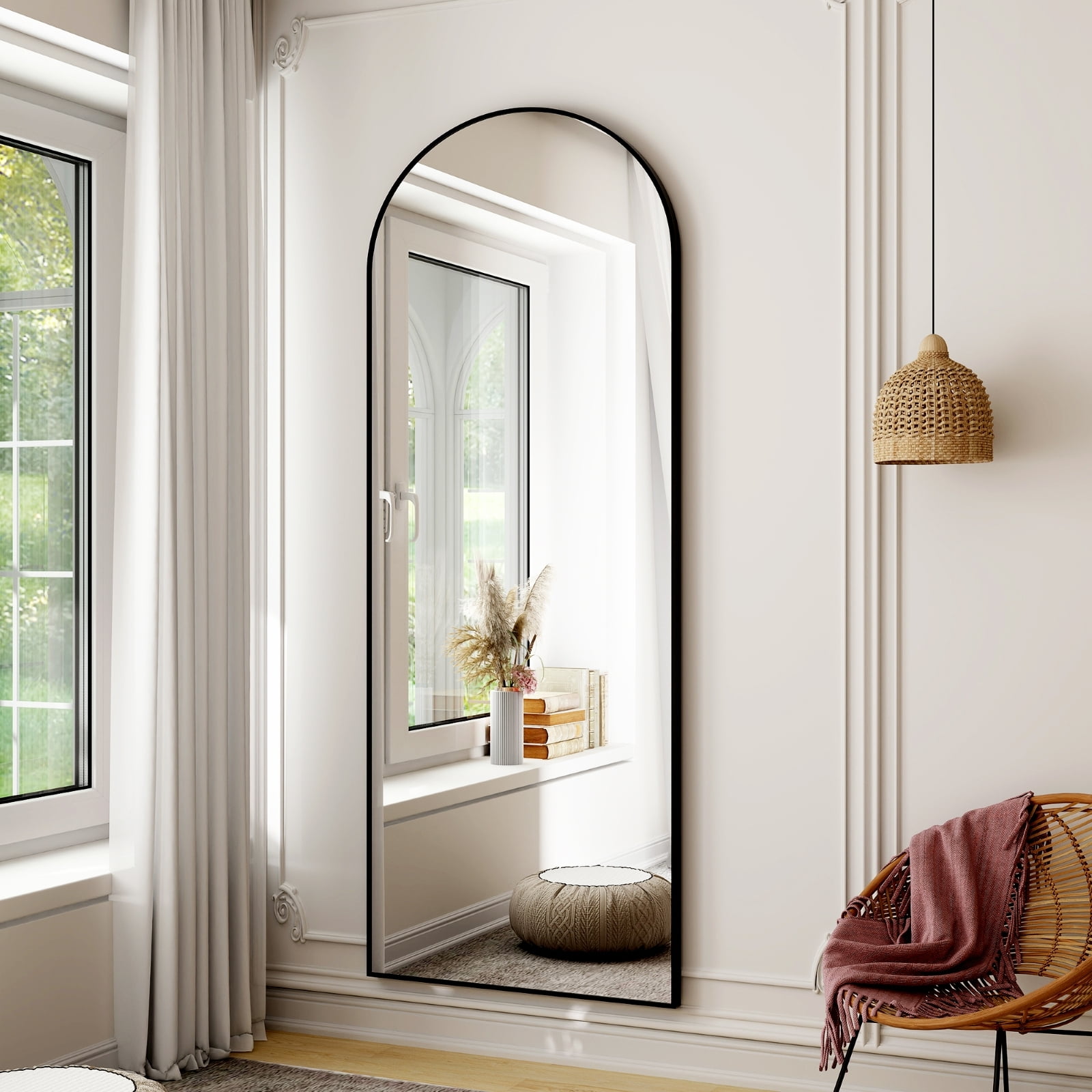Anyrose 64"x21.3" Arched Full Length Floor Mirror Wall-Mounted Leaning Mirror, Black