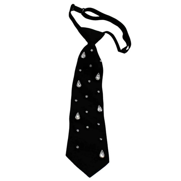 JZROCKER Fashionable Adjustable Length Shirt Tie with Rhinestones Accents for School Party Graduation Pre Tied Black Necktie