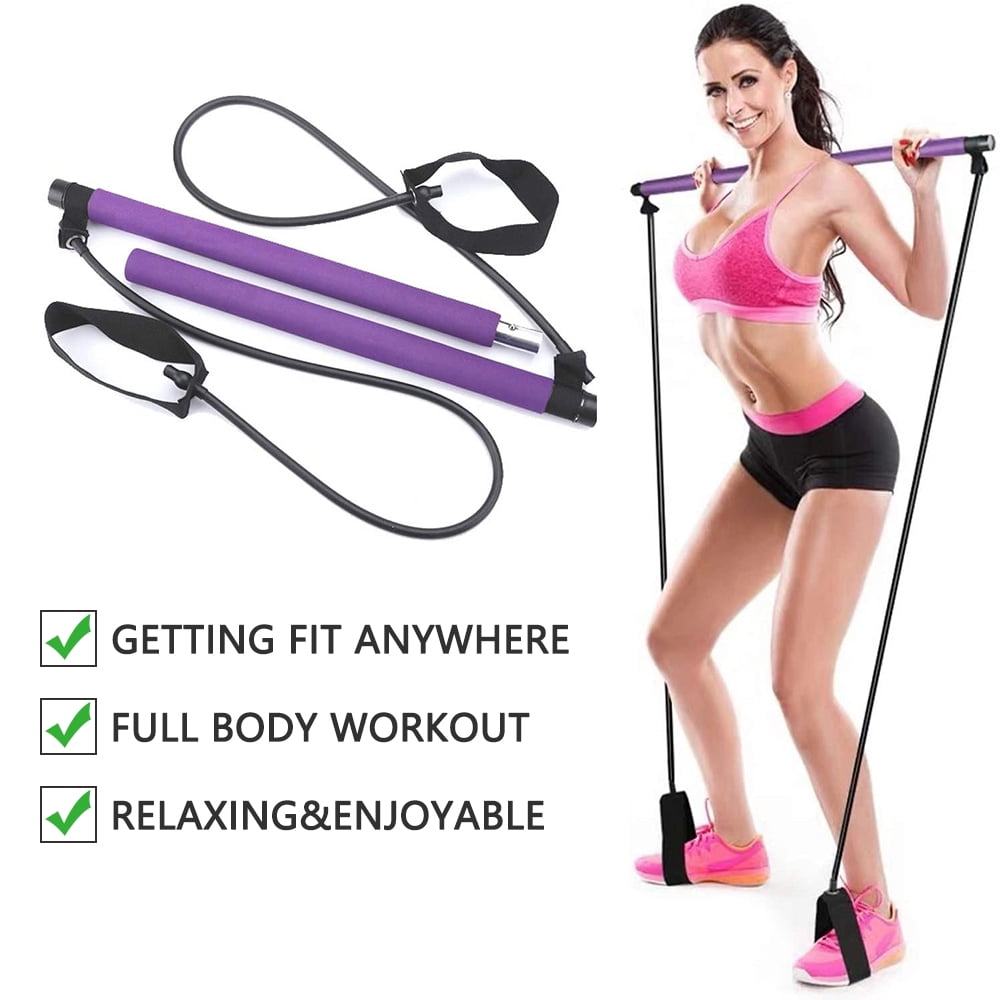 Pilates Exercise Resistance Band Home Gym Pilates with Foot Loop for Total Body Workout Portable Pilates Stick Fitness Bar