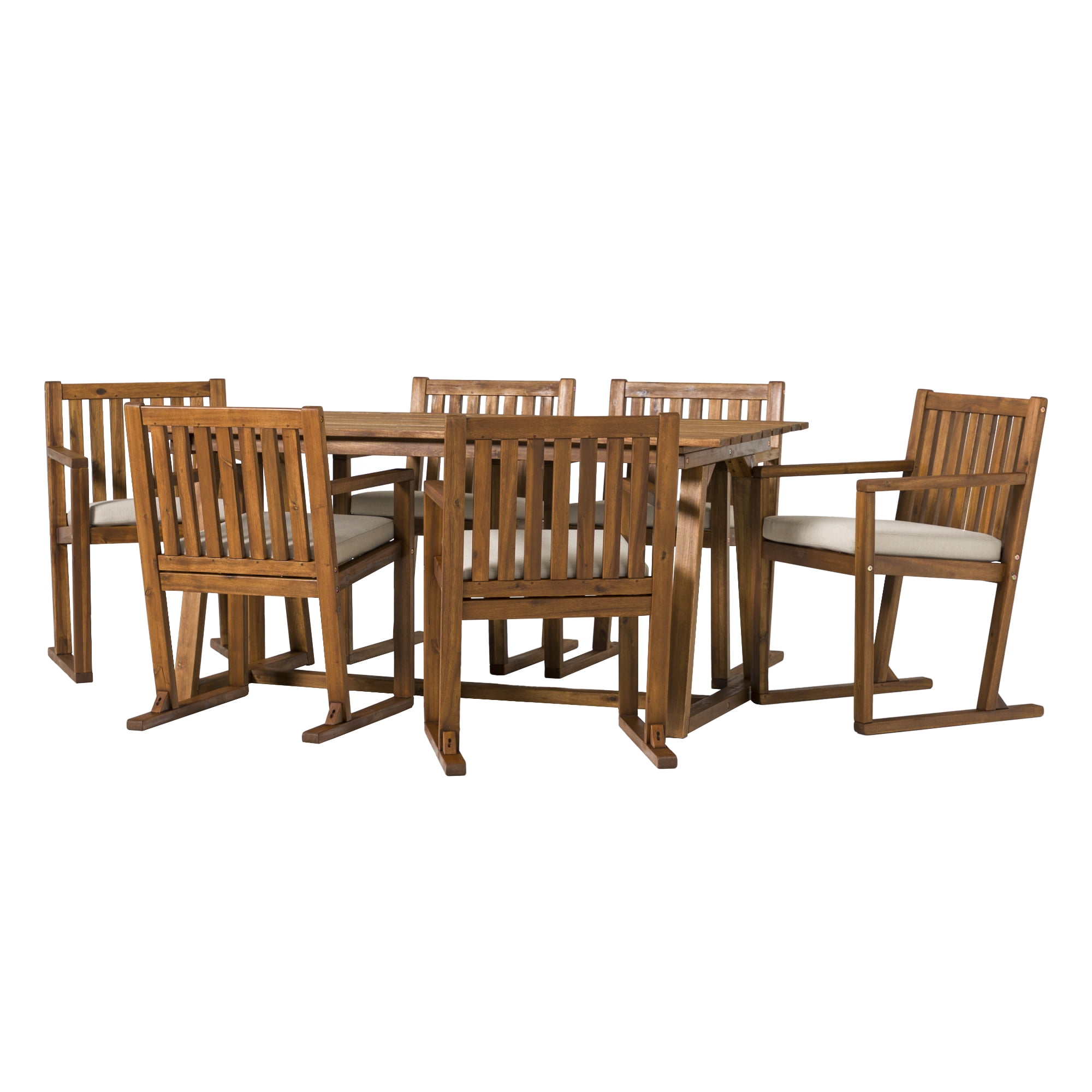 Walker Edison Modern 7-Piece Solid Wood Outdoor Dining Set, Brown