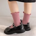 thumbnail image 5 of Huiway 3 Pairs Toddler Girls Ruffle Socks Kids Cute Frilly Solid Color Long Socks Soft Knit Mid Tube Socks, 5 of 9