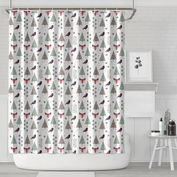 Christmas Forest Pattern Shower Curtain 84"x72" ,Bathroom Decorative Shower Curtains Set with 12 Hooks,Modern Waterproof Washable Shower Curtain