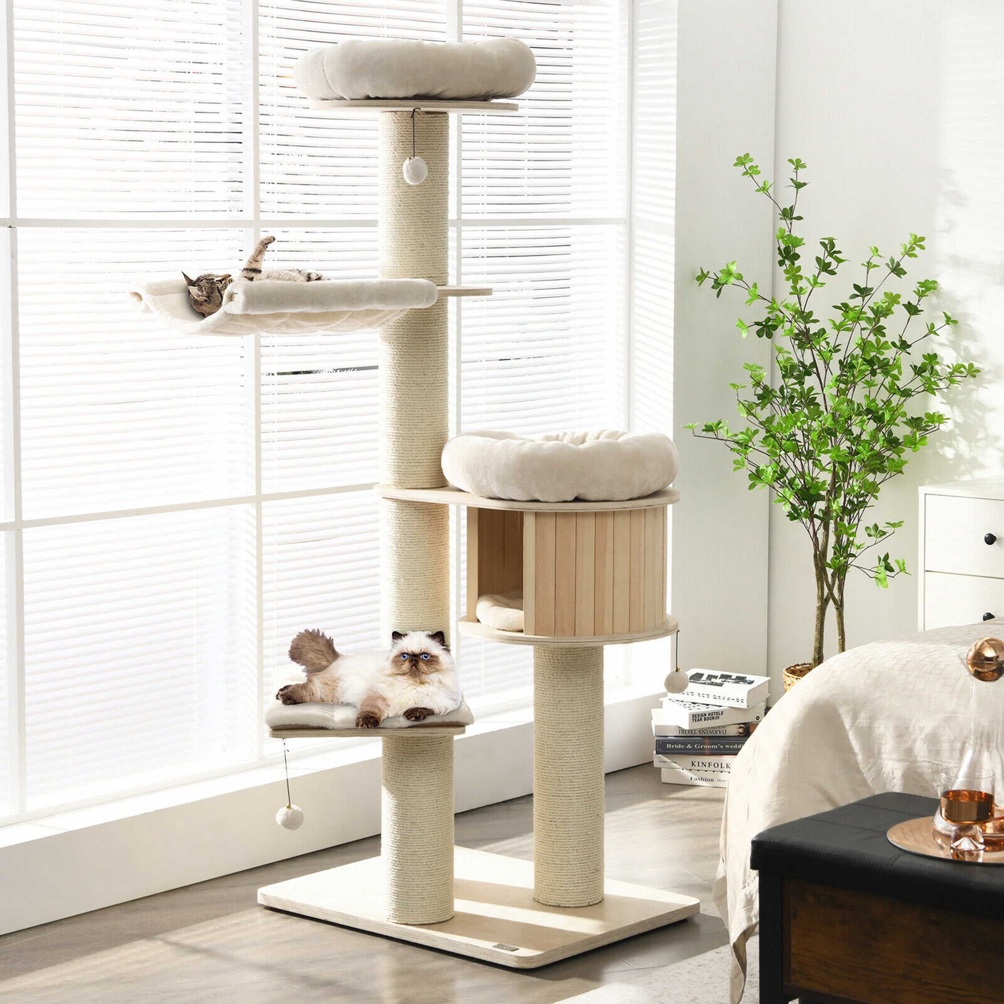 Gymax 68.5'' Cat Tree Condo 4-Layer Wooden Kitten Activity Tower w/ Sisal Posts