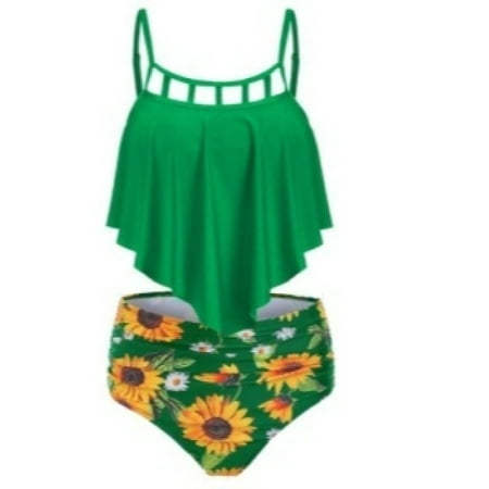 Plus Size Women Two Pieces Swimwear Printed Swimsuit