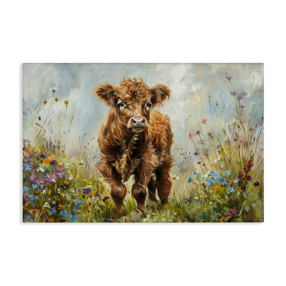 Stupell Industries Mountain Cow Scene Animals & Insects Painting Gallery Wrapped Canvas Art Print Wall Art, 24 x 16