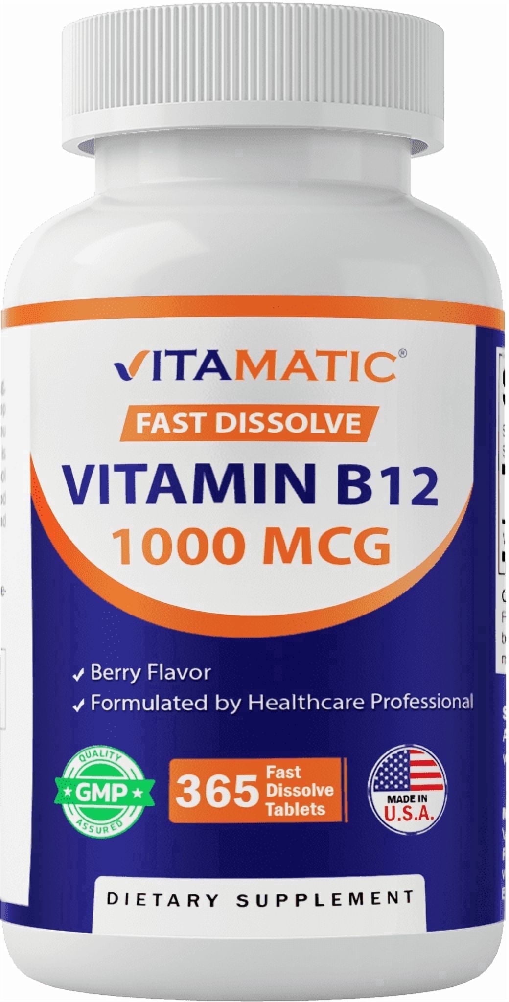 (3 pack) Vitamatic Vitamin B12 1000 mcg Fast Dissolve 365 Tablets - Berry Flavor - Supports Energy Metabolism