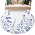 thumbnail image 2 of Blue Flower Plant Round Area Rug 7 FT, Non Slip Living Room Area Carpet, Retro Country Tree Branch Leaves Washable Soft Circular Rug Non-Shedding Floor Carpet for Bedside Office Play Room Classroom, 2 of 9