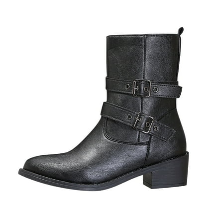 

Eudgs New Fall/winter Belt Buckle Vintage Side Zip Western Boots Mid Heel Pointed Toe Women s Boots Olive Boots for Women Womens Slouchy Boots Western Booties Women Boots Boots for Women Low Heel